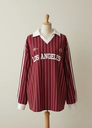 T-shirt Long Oversize Rétro Y2K - Imprimé Los Angeles à Rayures - Col V (Style Streetwear & Vintage), brand: Motif, condition: Very good, size: S / 36 / 8, €25.00, €26.95 includes Buyer Protection