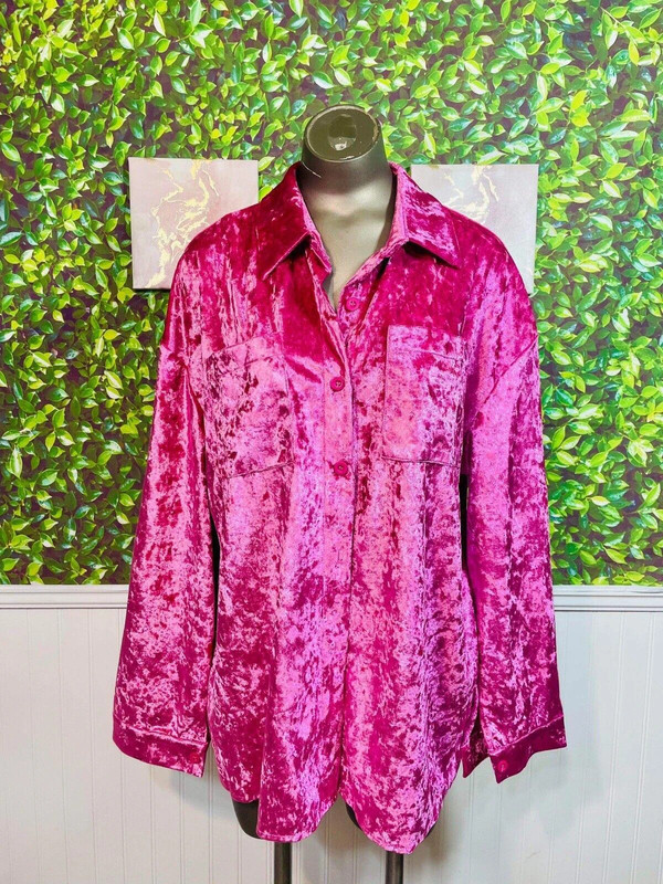 Brand New Crushed Velvet Womens Top Hot Pink Blouse 2