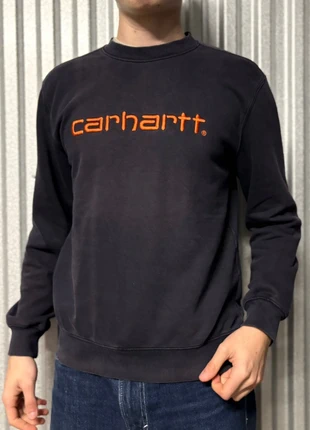 Crewneck Carhartt bleu marine brodé orange coton sweat V-PC, marca: Carhartt, estado: Muito bom, tamanho: XS, €29.90, €32.10 inclui Proteção do Comprador Pro