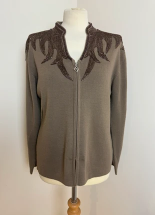 Frank Saul Rare Vintage Camel Brown Zip Up Beaded Cardigan 1980's - S/M, brand: Frank Saul, condition: Very good, size: M / UK 12-14, £12.95, £14.30 includes Buyer Protection Pro