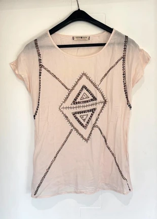 Top rose poudré Cache Cache vintage sequins strass Taille M Style bohème chic scintillant, brand: Cache Cache, condition: Very good, size: M / 38 / 10, €9.00, €10.15 includes Buyer Protection