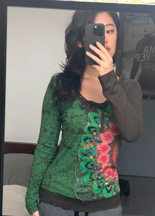 vintage boheme boho desigual top marron foncé col bateau boatneck cottagecore top y2k 90s, marque: Desigual, état: Très bon état, taille: S / 36 / 8, 10,00 €, 11,20 € Protection acheteurs incluse