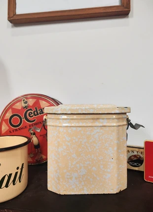 Gamelle de chantier en acier émaillé jaune pastel moucheté blanc, brand: Vintage, condition: Very good, €29.00, €31.15 includes Buyer Protection