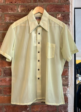 Vintage 1970s Yellow Sheer Dagger Collar Shirt, brand: Vintage, condition: Good, size: L, £30.00, £32.20 includes Buyer Protection