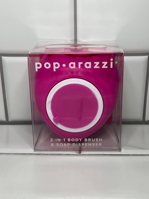 NIB Poparazzi 2-in-1 Hot Pink Silicone Refillable Body Brush & Soap Dispenser 1