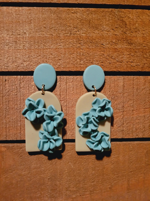 Greenish Blue Floral Clay Earrings