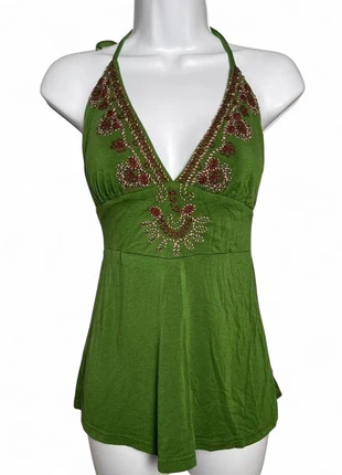 UNYX Green Embroidered Halter Top, brand: Unix, condition: Very good, size: 6 / S, $28.00, $30.10 includes Buyer Protection