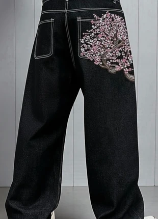 Jean vintage noir taille basse baggy brodé fleurs Y2K L, brand: y2k, condition: Very good, size: L, €44.90, €47.85 includes Buyer Protection