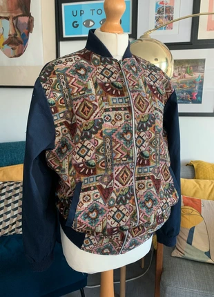 Original Vintage navy blue tapestry Aztec Harrington bomber jacket, condition: Very good, size: XS, £12.00, £13.30 includes Buyer Protection