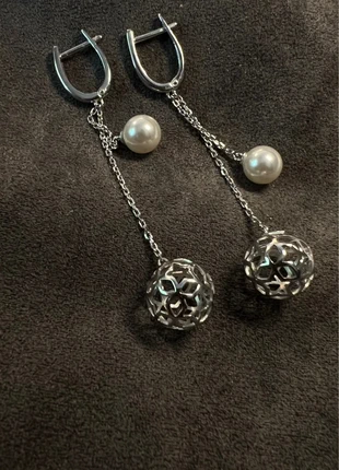 Silver Chain Drop Earrings with Pearl & Filigree Spheres, brand: Fashion Jewelry, condition: New without tags, £30.00, £32.20 includes Buyer Protection