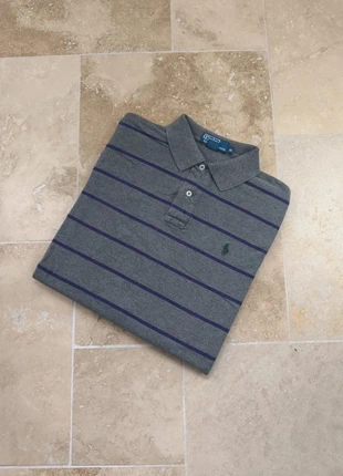 Polo Ralph Lauren - Homme M coupe droite - Gris rayures violettes logo vert - coton piqué, marca: Ralph Lauren, estado: Muito bom, tamanho: M, €27.00, €29.05 inclui Proteção do Comprador Pro