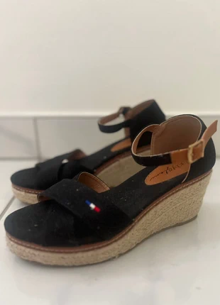 Espadrille à talons compensés / sandales noires talon paille tressée très confortable, estado: Muito bom, tamanho: 39, €12.00, €13.30 inclui Proteção do Comprador