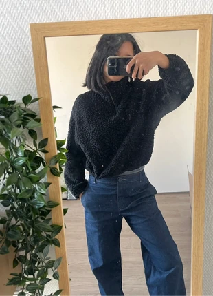 H&M Black Furry Textured Top – Minimalist Cozy Chic – Size XS/S, brand: H&M, condizioni: Buone, taglia: XS / IT 38 / EU 34, €1.75, €2.54 include la Protezione acquisti