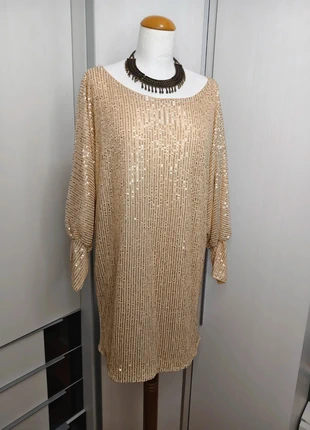 Vestido mini de lentejuelas doradas /champán, marque: La Boutique, état: Neuf avec étiquette, taille: L / 40 / 12, 32,00 €, 34,30 € Protection acheteurs incluse