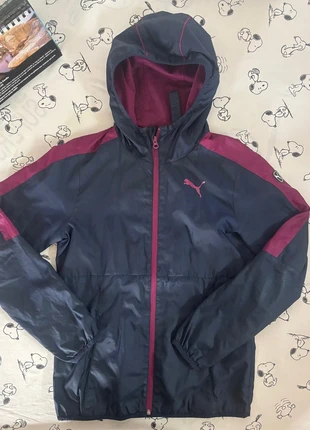 Veste d'extérieur/ coupe vent Puma taille S bleu marine bande violette logo épaule, merk: Puma, staat: Goed, maat: S / 36 / 8, € 15,00, € 16,45 inclusief Kopersbescherming