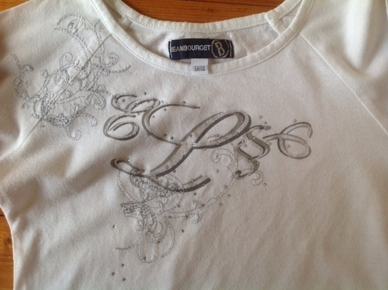 T-shirt manches 3/4 blanc avec petits strass sur le devant, JeanBourget, 6 ans 2