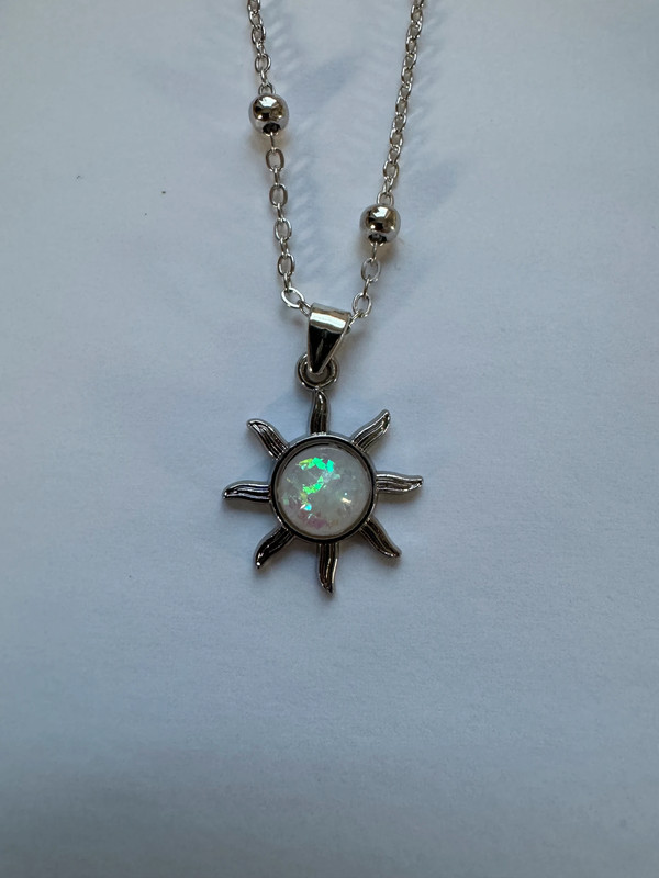 Kette Silber mit Anhänger Sonne Stein weiß  1