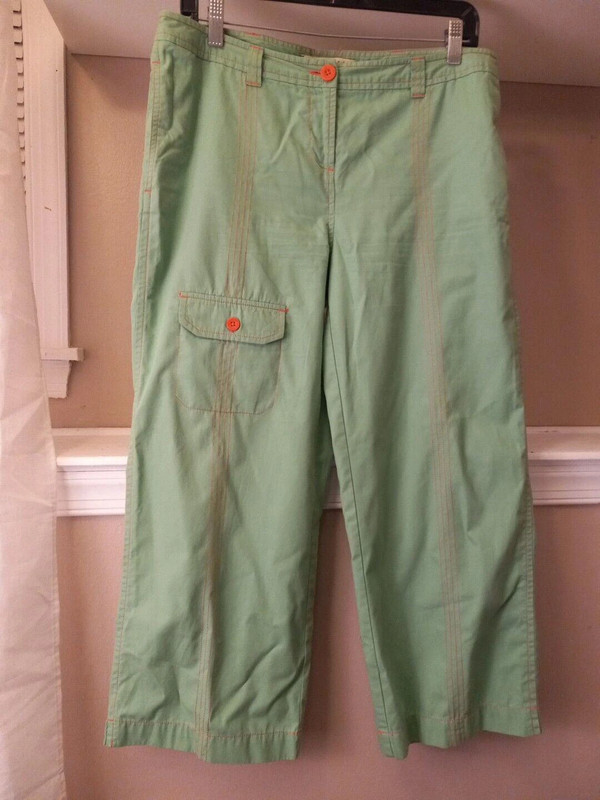 Tommy Hilfiger Women Cargo Cropped Green Pink Pants Size 10 Cotton 1