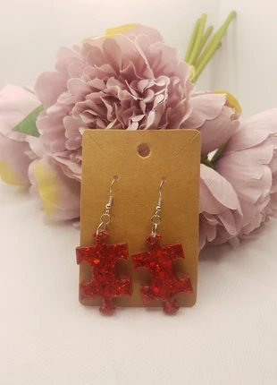 Sparkly Glittery Red Resin Puzzle Piece Stainless Steel Earrings, brand: Roses Of Resin, condition: New without tags, £3.95, £4.85 includes Buyer Protection Pro