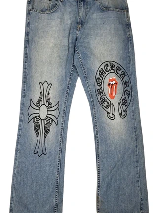 Jean Angelo Litrico custom Chrome Hearts Rolling Stones vintage Y2K streetwear denim clair, brand: The Rolling Stones, condition: Very good, size: L, €45.00, €47.95 includes Buyer Protection