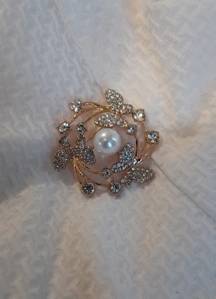 Broche épingle ronde couronne papillon strass perles doré, marca: Vintage Chic, estado: Nuevo con etiquetas, 1,00 €, 1,75 € Protección al comprador Pro incluida