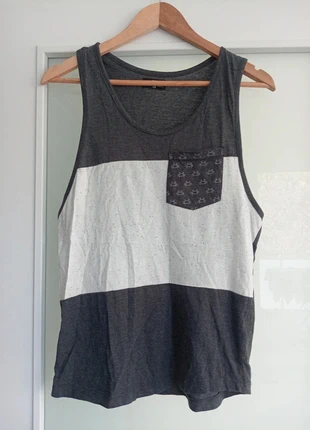 Camiseta de tirantes 100% algodón en tonos gris oscuro y blanco jaspeado, état: Très bon état, taille: XS / 34 / 6, 2,00 €, 2,80 € Protection acheteurs incluse