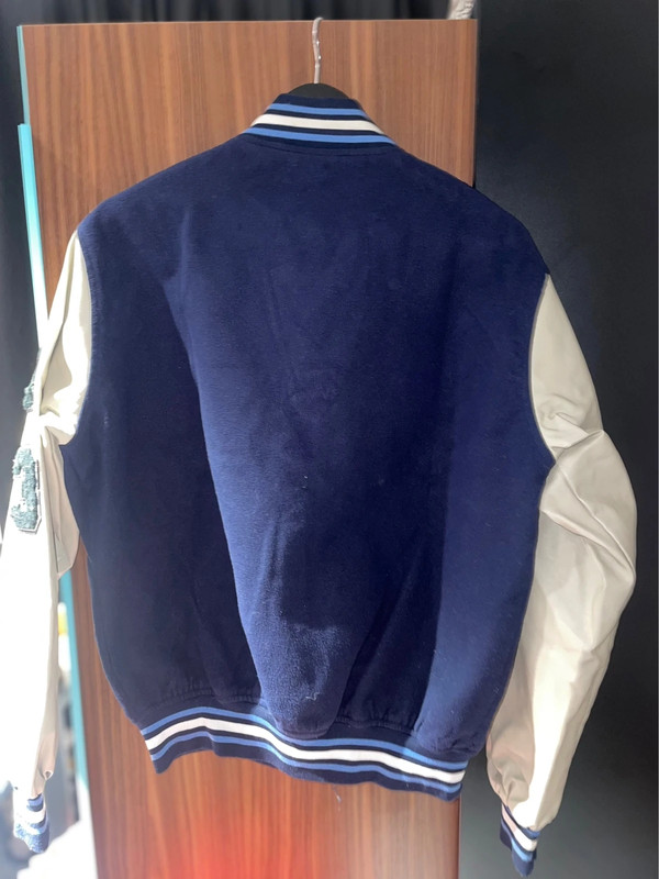 navy/beige BooHoo varsity jacket 4