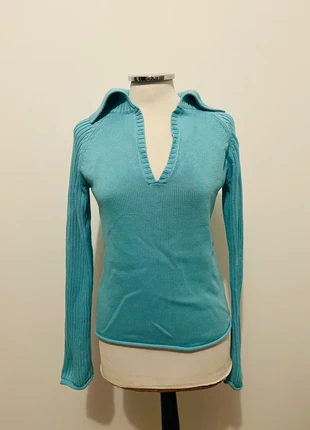 Pull Bershka bleu turquoise col v, marca: Bershka, estado: Muy bueno, tamaño: L / 40 / 12, 5,00 €, 5,95 € Protección al comprador incluida