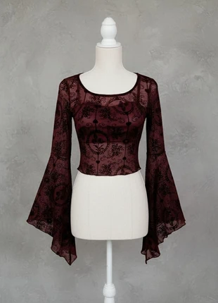 T-shirt gothique punk en maille imitation dentelle femme, merk: LOOK, staat: Heel goed, maat: L / 40 / 12, € 34,90, € 37,35 inclusief Kopersbescherming