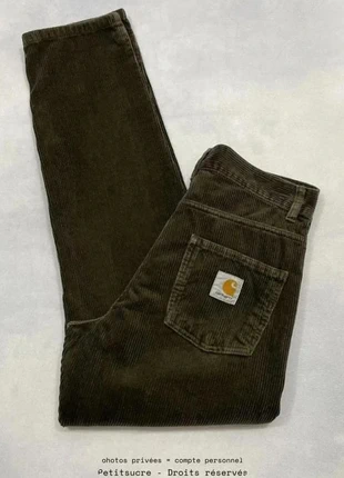 Pantalon Carhartt wip Vert en velours côtelés modèle Newel Pant Corduroy Loose - S w27 /1607B, merk: Carhartt, staat: Heel goed, maat: W27 | FR 36, € 49,00, € 52,15 inclusief Kopersbescherming Pro