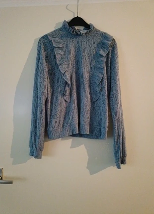 Kanten dames top met ruffles blauw, merk: Bien Bleu, staat: Nieuw zonder prijskaartje, maat: L / 40 / 12, € 17,99, € 19,59 inclusief Kopersbescherming