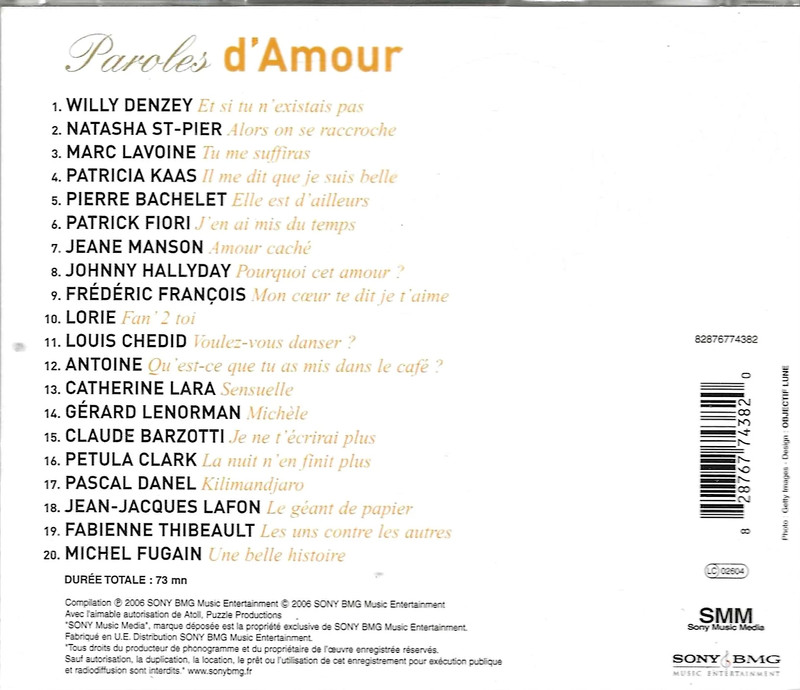 Paroles d amour cd 20 titres Vinted