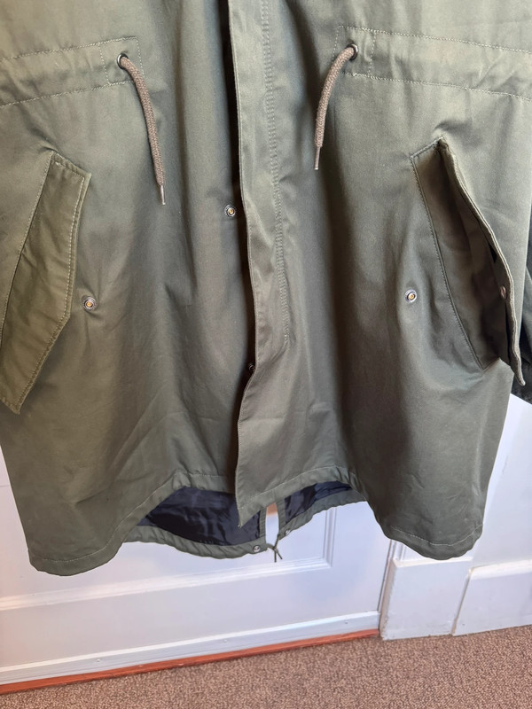 H&M Army Green Hooded Jacket: Button and Zipper 5