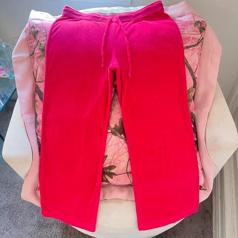 y2k hot pink velour track pants 1