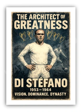 Di Stéfano Madrid Football Print | Architect of Greatness Retro Poster | A4 Glossy Wall Art, condition: New with tags, £7.50, £8.58 includes Buyer Protection Pro