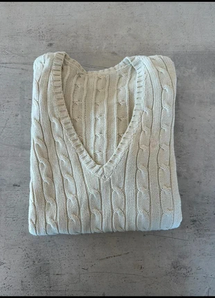 Torsadé en col V blanc crème logo blanc Ralph Lauren taille M femme, marca: Ralph Lauren, estado: Muito bom, tamanho: M / 38 / 10, €39.00, €41.65 inclui Proteção do Comprador