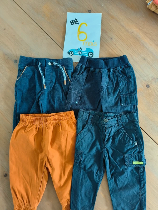 Lot de 4 pantalons bébé garçon 6 mois - 3 pommes, absorba & Oabïbi