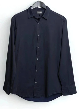 Chemise noire homme Emporio Armani – Motifs bleu marine – Slim Fit – Taille L, brand: Emporio Armani, condition: Very good, size: L, €45.00, €47.95 includes Buyer Protection