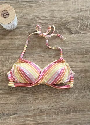 ETAM - Haut de maillot de bain croisé jaune multicolore rose orange avec motifs graphiques push up, brand: Etam, condizioni: Ottime, taglia: M / IT 42 / EU 38, €15.00, €16.45 include la Protezione acquisti