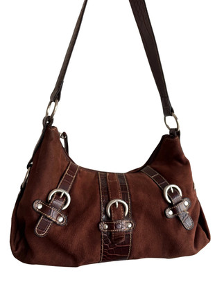 Sac à main épaule marron effet suede boucles argentées croco vintage y2k 2000s 90s bratz coquette, marque: Vintage Dressing, état: Très bon état, 29,99 €, 32,19 € Protection acheteurs (Pro) incluse