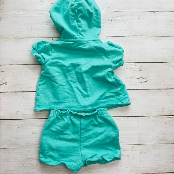 Baby Girl Turquoise Matching Hoodie and Short-Size 9 Months 3