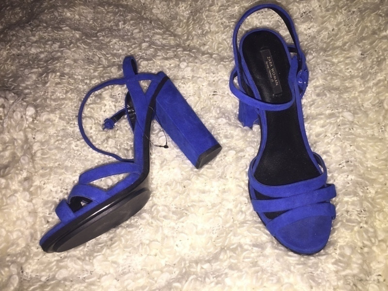 Sandale à talon Zara bleu électrique 1