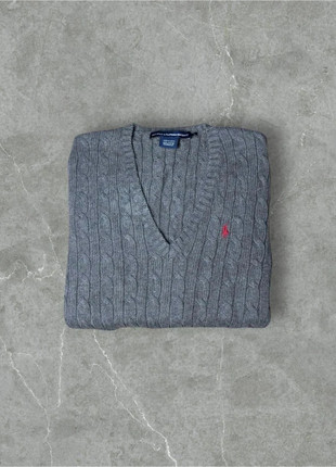 Ralph Lauren - Pull torsadé col en V femme gris, brand: Ralph Lauren, condition: Very good, size: L / 40 / 12, 59.00 €, 62.65 € includes Buyer Protection