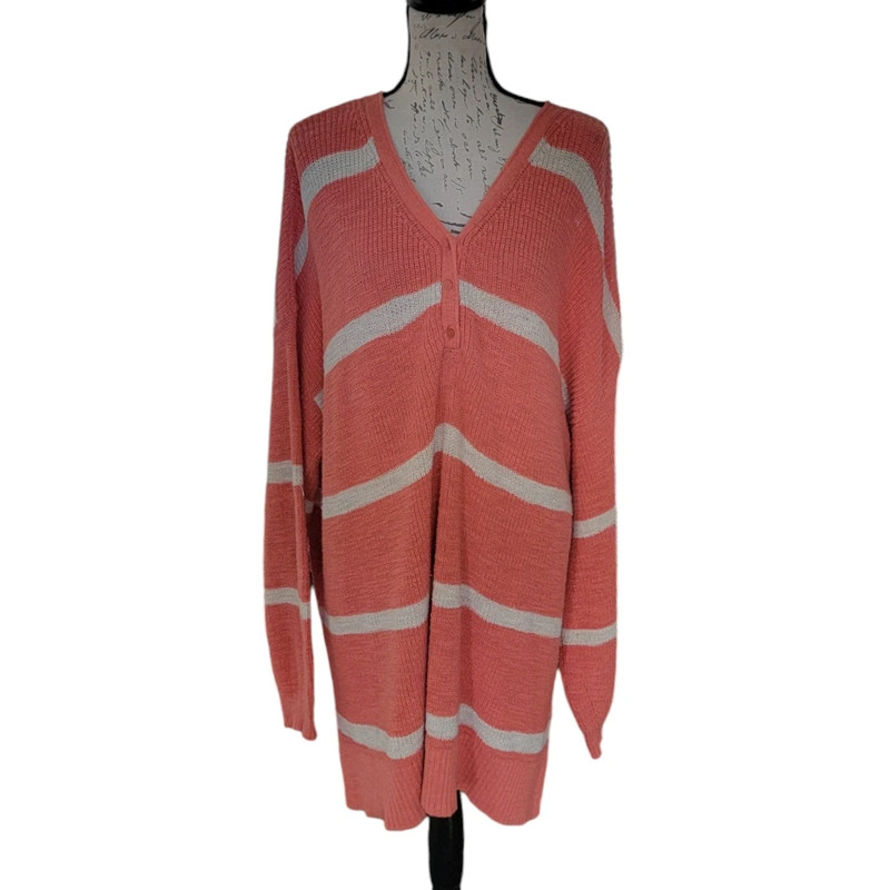 Terra & Sky 2x Orange and Gray Striped Long Knit Cardigan Sweater 1