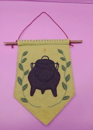 Handmade cauldron and leaves felt wall hanging green witch pagan wiccan witchy, brand: NO LABEL, condition: New without tags, £7.00, £8.05 includes Buyer Protection
