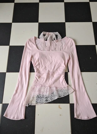 Top rose en dentelle – romantique, cintré, manches longues, Y2K, délicat, marque: Roseciel Atelier, état: Très bon état, taille: M / 38 / 10, 49,90 €, 53,10 € Protection acheteurs (Pro) incluse