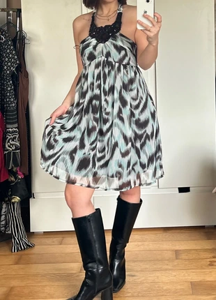 Vintage y2k halter jurkje panter Leopard blauwe zwarte print 2000s, brand: Vintage Dressing, condition: Very good, size: M / 38 / 10, €8.00, €9.10 includes Buyer Protection