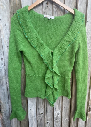 Urban Behaviour Green Mohair Blend Cardigan – Ruffle Front & Beaded, brand: Urban Behaviour, condition: Very good, size: L / UK 16-18, £29.99, £32.19 includes Buyer Protection