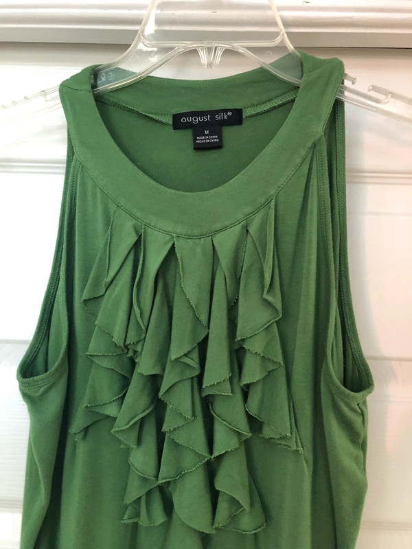 August Silk Green Ruffle front Tank Top Blouse 5