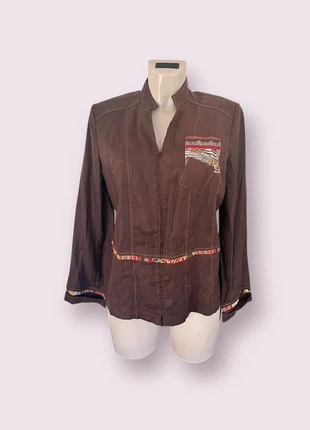 Veste en lin marron à détails ethniques, brand: Vintage Dressing, condizioni: Ottime, taglia: S / IT 40 / EU 36, €13.50, €14.88 include la Protezione acquisti